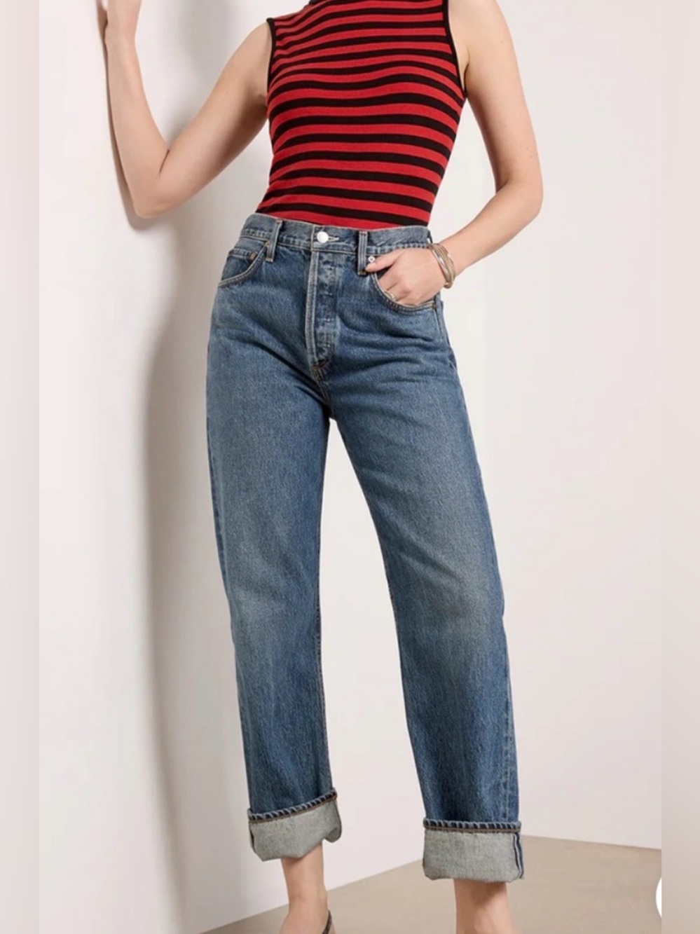 Agolde Fran Low Slung Easy Straight Cuffed Jeans in Control